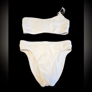 Hollister White Ribbed One-Shoulder Bikini Set
